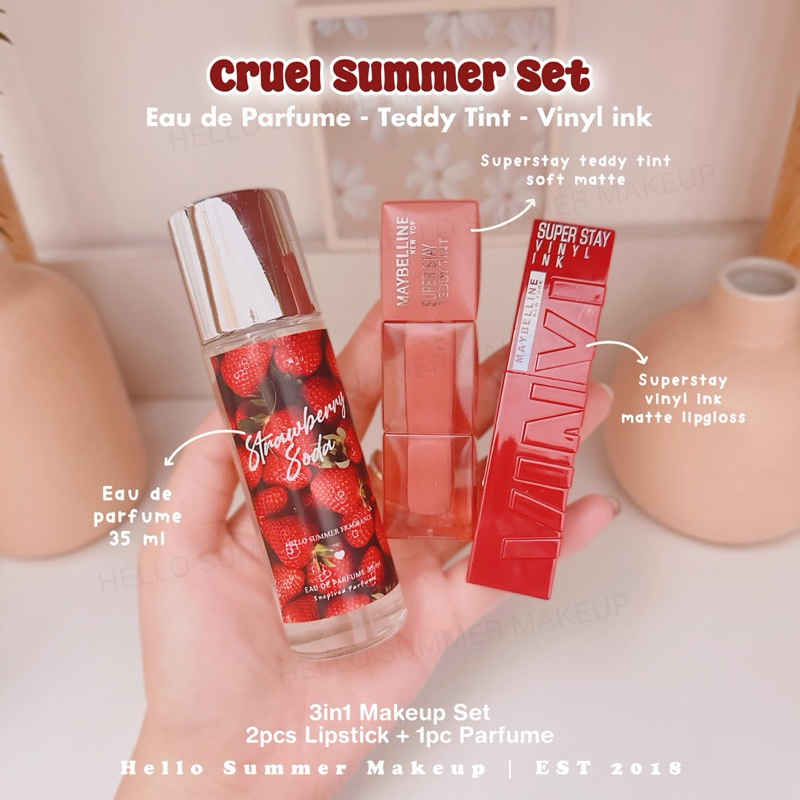 CRUEL SUMMER SET Paket Hemat 4in1 Maybelline Superstay Vinyl Ink Matte Lipgloss + Maybelline Superst