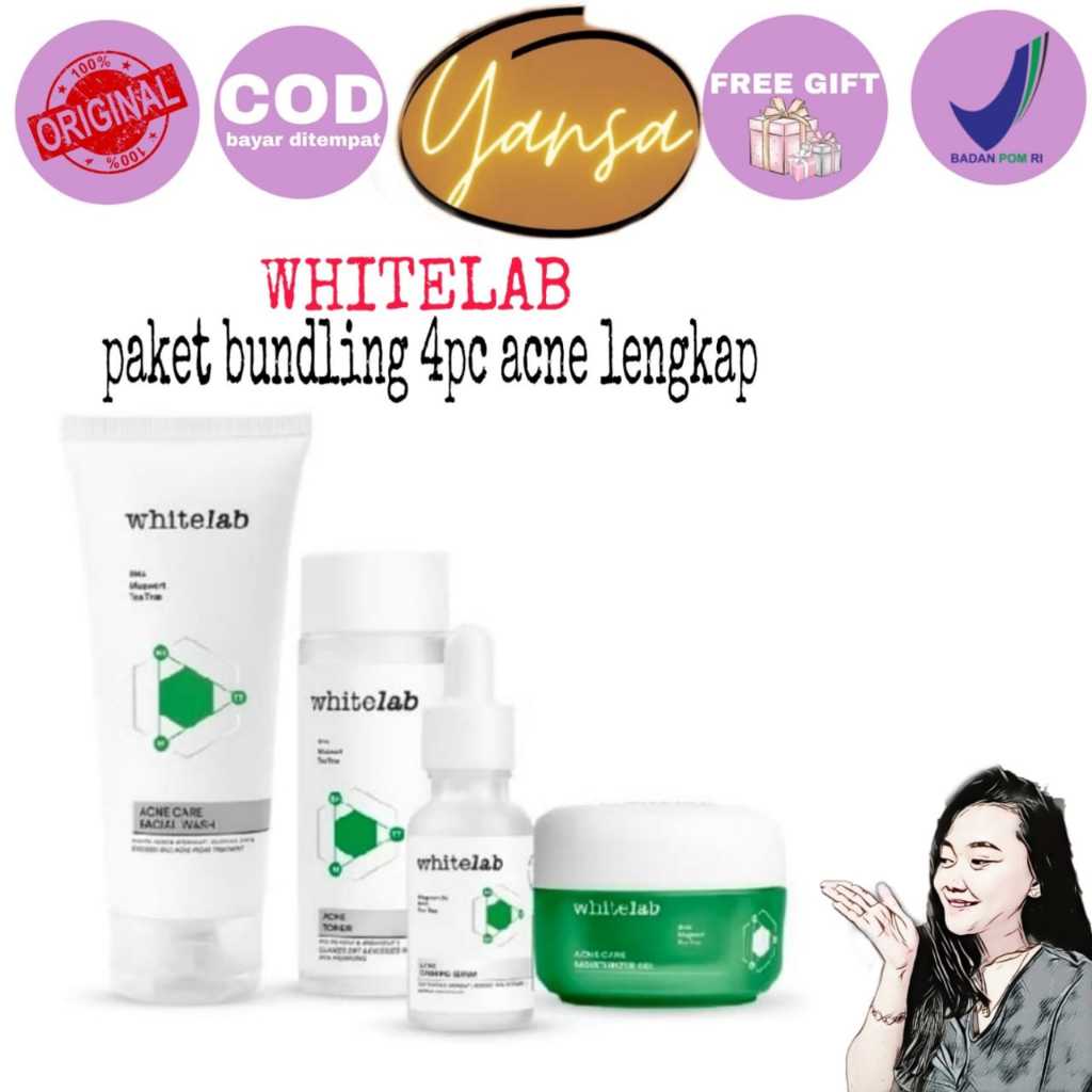 WHITELAB BUNDLING 4 pcs Paket Acne - Facial Wash, Toner, Serum, Moisturizer Paket Skincare