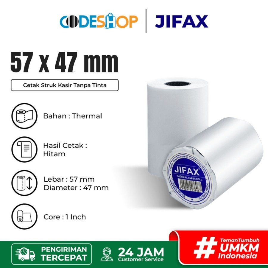 

Kertas Thermal Jifax 57 x 47 mm Roll Printer Struk Kasir 58mm