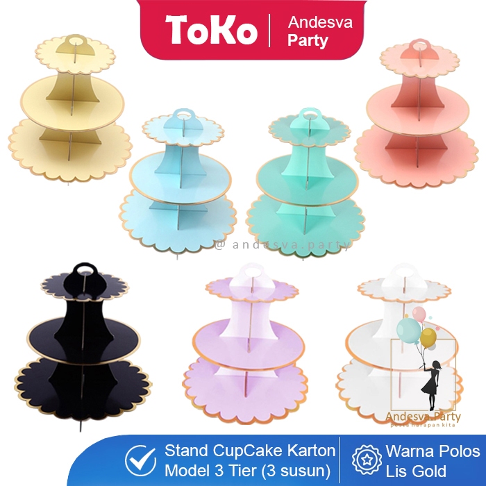 Cake Stand Polos List Gold / 3 Tier Cupcake Stand kue / standing cupcake polos / Tatakan cupcake