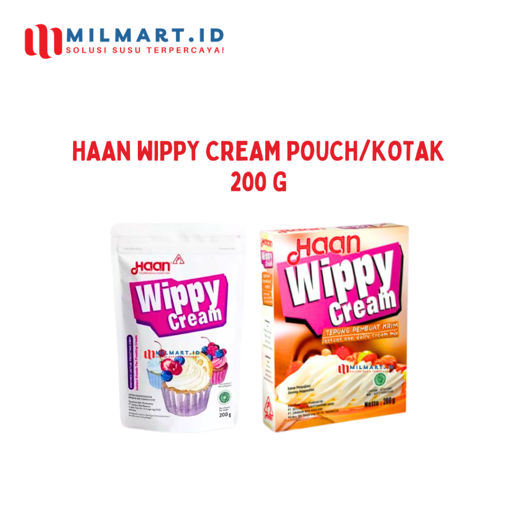 

HAAN WHIPPY CREAM BUBUK BAHAN KUE 200 G WHIPPING CREAM TEPUNG PEMBUAT KRIM