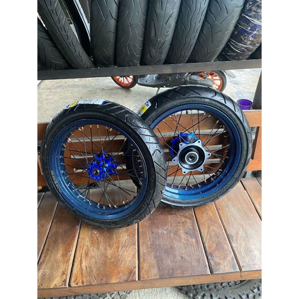 Roda Set Supermoto CRF 300/350 Ban IRC Baru Wheelset SUMO Honda CRF 150 L Velg Champ Carbone