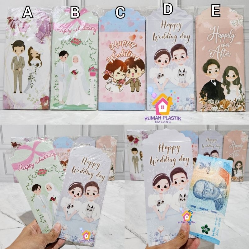 

1pack isi 5 KERTAS AMPLOP ANGPAO PANJANG WEDDING pernikahan nikah kantongan bungkus wadah lucu karakter cute unik hijab cartoon sepasang bride groom