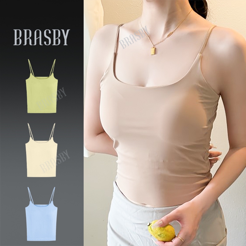 Brasby (2pcs) Tank top Bra With Cup BH Tank top Tali Kecil Singlet Atasan Wanita Motif Polos Ukuran 