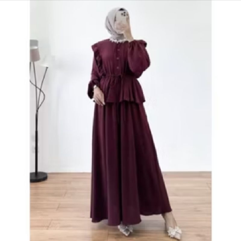 Dress Ivana Rosaline Maxi Ruffle Busui Slavina Gamis Polos Crinnkle Air flow Wanita Maxi.Ruffle