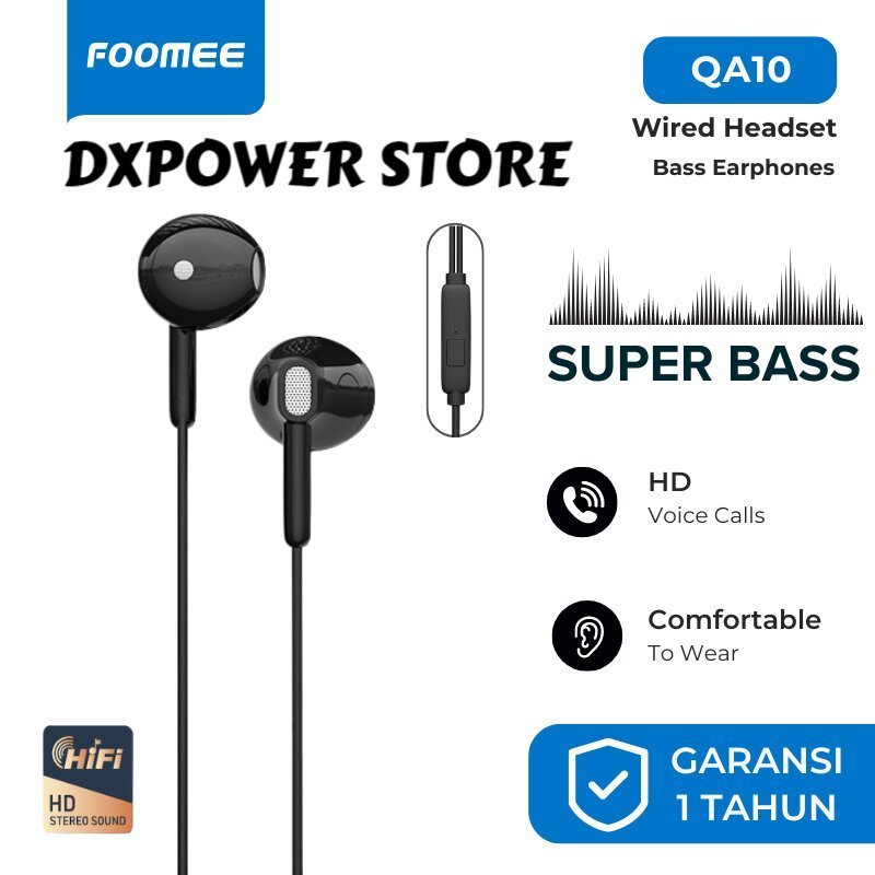 FOOMEE QA10/DE01/DE02/DE03  WIRED EARPHONE SEMI IN-EAR SUPER BASS HD VOICE CALLS HEADSET KABEL 120CM