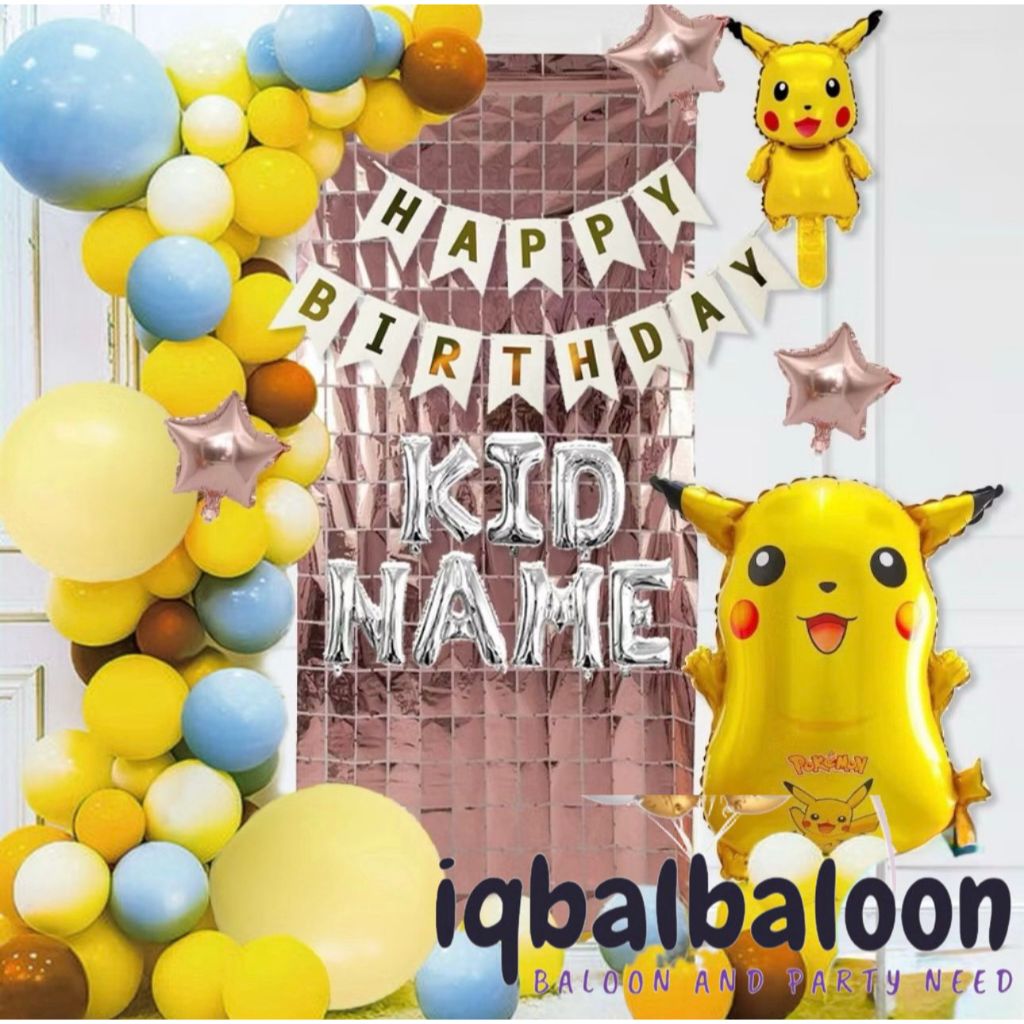 PIKACU GARLAND DECORATION SET/DEKORASI ULTAH POKEMON/BALON FOIL BIRTHDAY ANAK