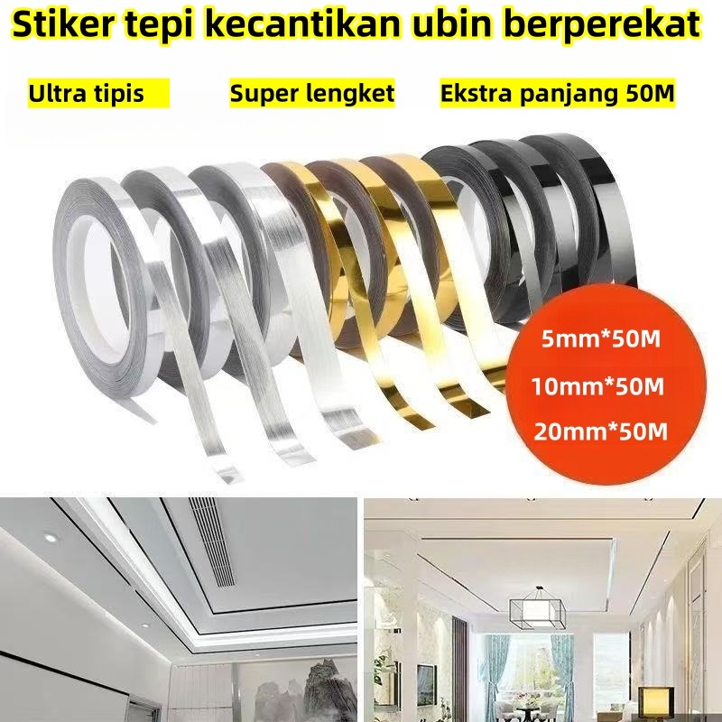 2cm*50M stiker pembatas keramik Gulungan Sticker Gold  Pembatas Nat Keramik