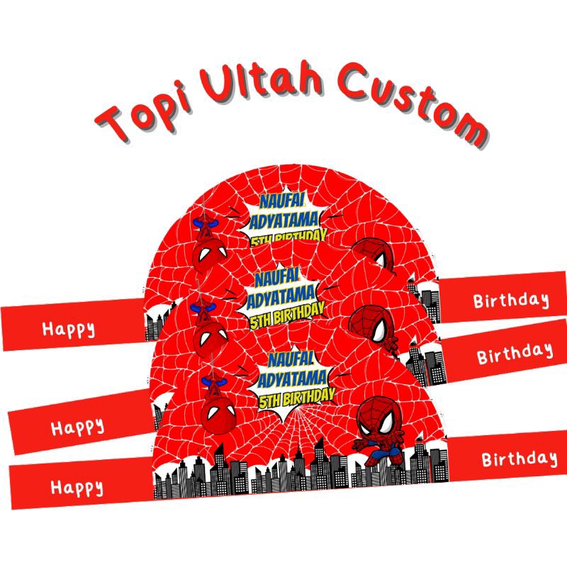 Topi Ulang Tahun Custom tema spiderman