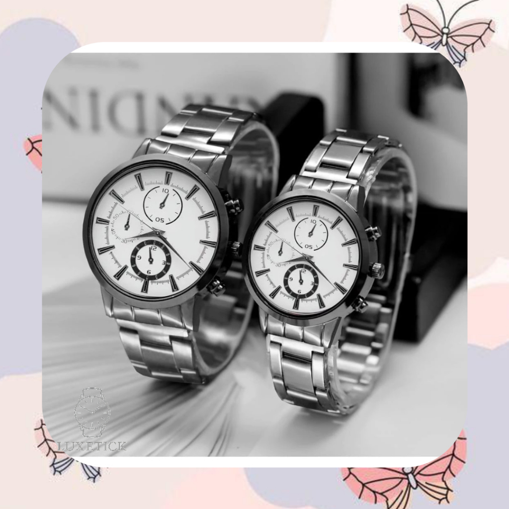RM065 Jam Tangan Couple Rantai Chrono Variasi Wanita Pria Pasangan Murah Premium