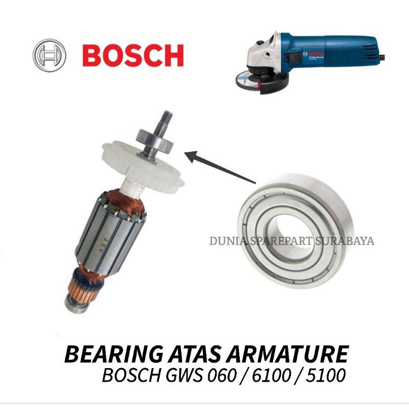 Bearing Depan / Atas Armature Gerinda BOSCH GWS 060 / 6100 / 5100 / Laher Laker Klaker Angker Dinamo