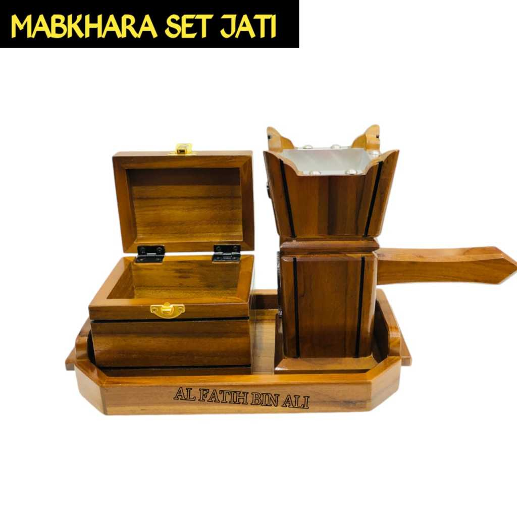 Prapen Set Jati 3 Produk Mabkhara Kayu Jati Wadah Bakar Bukhur Pendupaan 1 Set