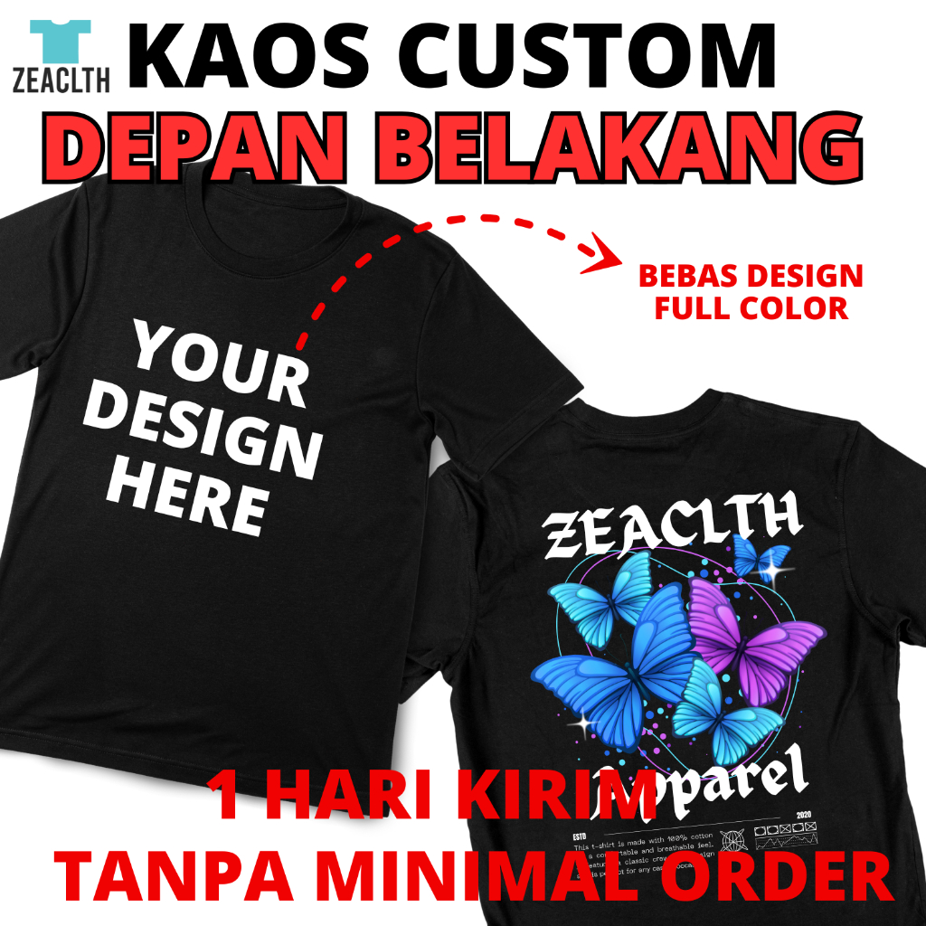 KAOS CUSTOM SABLON DEPAN BELAKANG - FULL WARNA FOTO DAN TULISAN COTTON COMBAD