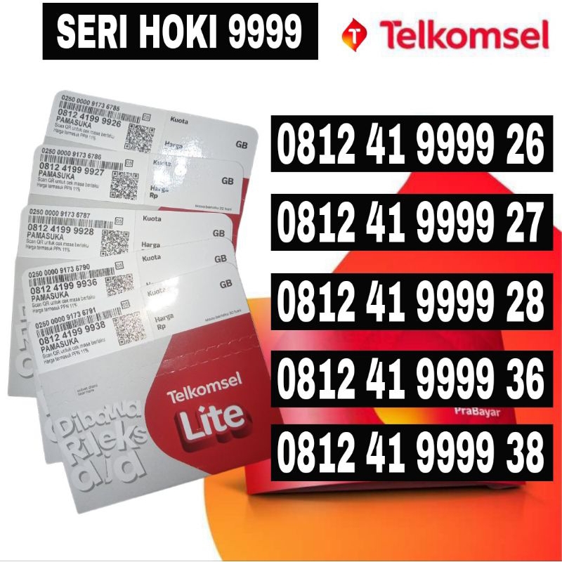 Nomor cantik Telkomsel angka Rapi Hoki 9999 Nomor cantik kartu Perdana Telkomsel Kwarter 9999 Nomor 