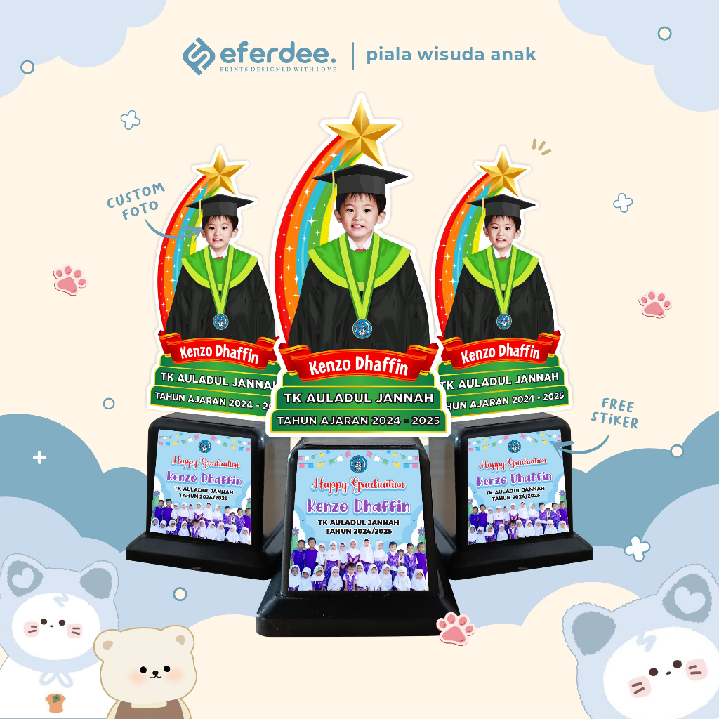 Piala Wisuda Akrilik Custom Foto - Plakat Akrilik Kado Wisuda Paud TK - Kenang Kenangan