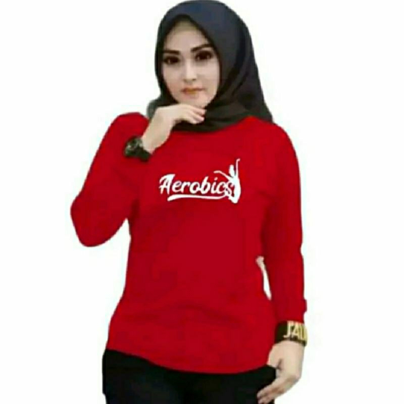 kaos running cewek sporty lengan panjang bahan dry fit milano kerah v neck