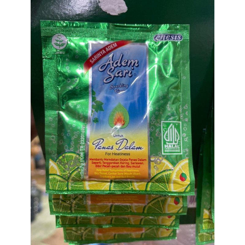 

1 SACHET ADEM SARI SPARKLING LIME UNTUK PANAS DALAM ISI BERSIH 7 GRAM. 100% BARU BERSEGEL ORI ADEM SARI HALAL BPOM RI.