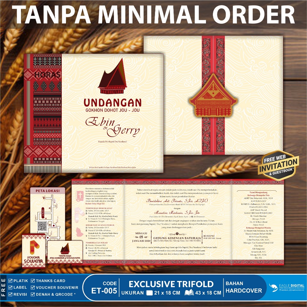ET005 | Undangan Pernikahan Hardcover Batak | Ulos | Tanpa Minimal Order | Free Undangan Digital