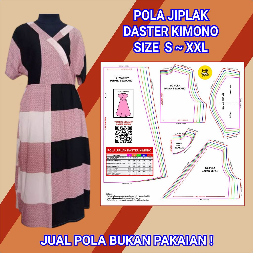 POLA JIPLAK DASTER KIMONO | POLA MENJAHIT SEWING PATTERN
