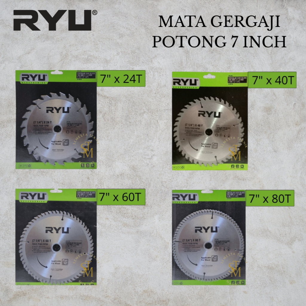 RYU Mata Gergaji Kayu 7" 24T 40T 60T 80T Circular Saw Blade Mata Pisau Potong Mata Serkel circle sir
