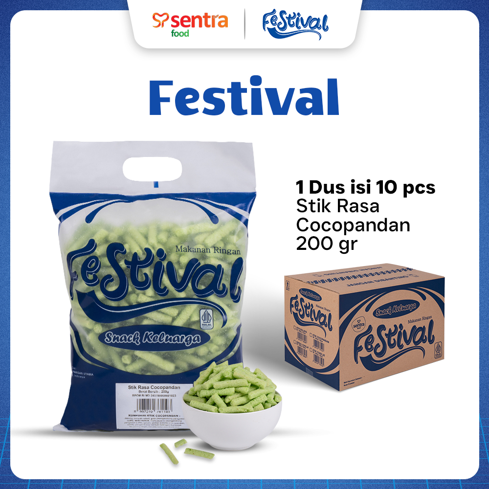 

Snack Festival Stik Cocopandan 1 Dus - Cemilan Snack Rasa Cocopandan