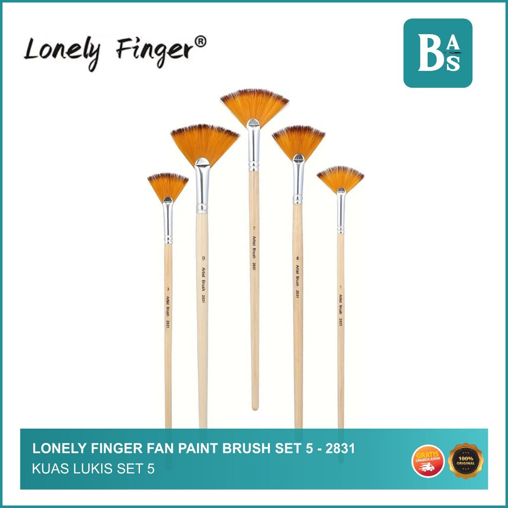 

Lonely Finger Fan Paint Brush set 5pcs - Kuas Lukis Set - Bali Art Supplies