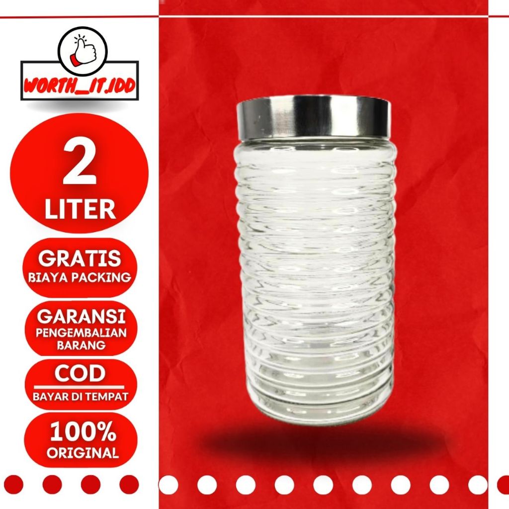 TOPLES KACA KEDAP UDARA 2 LITER WADAH TEMPAT TOPLES LODONG PENYIMPANAN MAKANAN CAMILAN SNACK 2 LITER