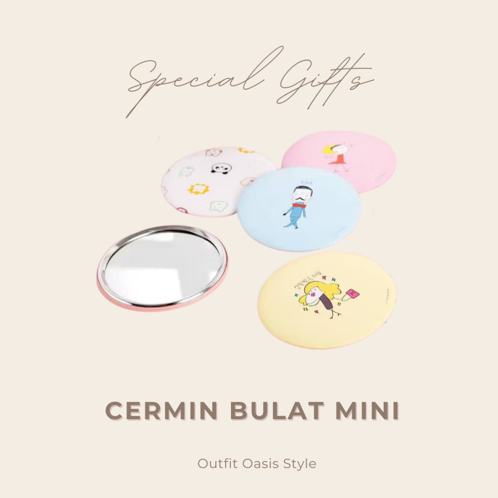 OutfitOasisStyle - Cermin Bulat Mini Karakter Cantik & Praktis Dibawa