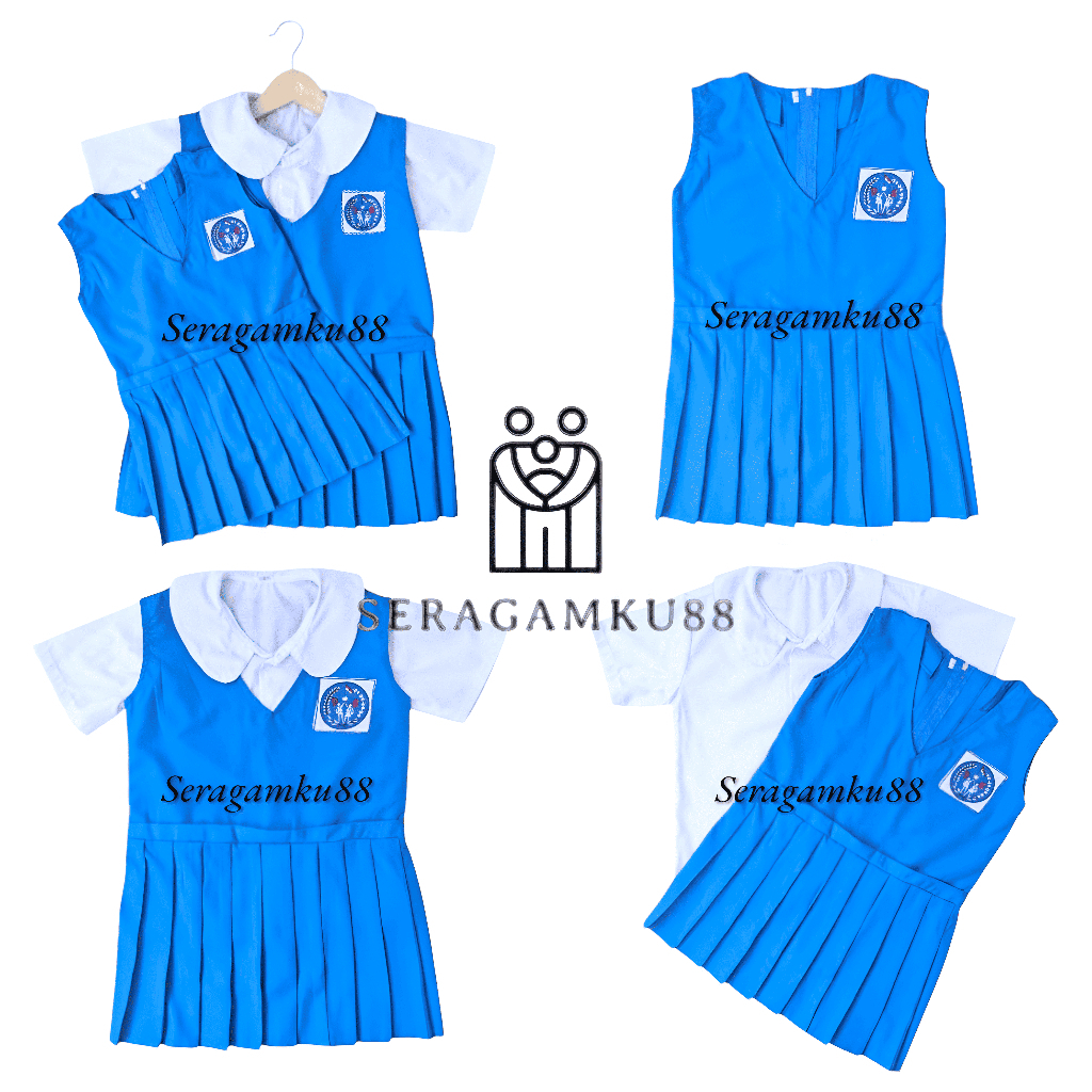 Seragam TK Nasional Biru Binhur Mrek Tular / Seragam TK Putih Biru Pendek / SERAGAM ANAK TK PEREMPUA