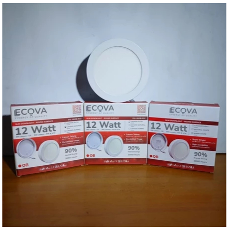 ECOVA Lampu Slim Downlight LED Panel 12W Outbow OB Bulat 12 Watt DownLight Tempel