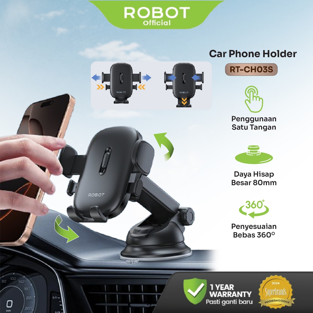 ROBOT Universal Car Holder Dashboard Rotatable 360 Derajat Cup Stand Holder 80mm Mobile Phone Holder