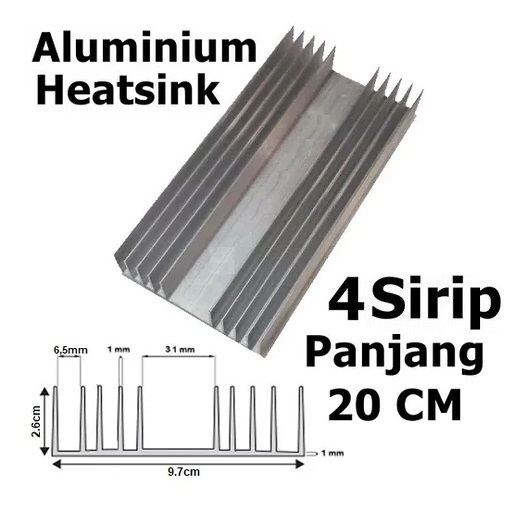 HeatSink 4 Sirip 20Cm ( Heat Sink / Pendingin ) Heat Sink Cooler Cooling Power Ampli Jengkol Transis