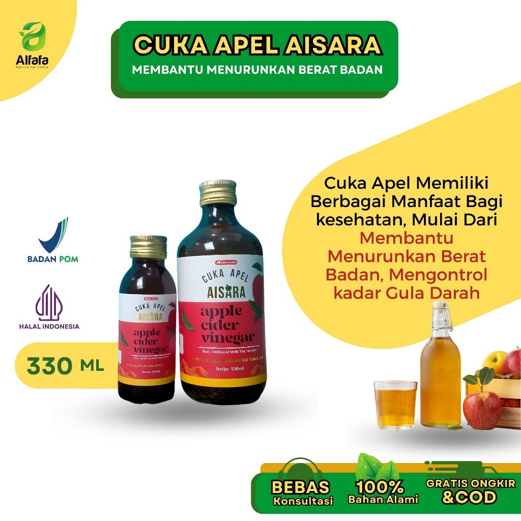 

Cuka Apel Aisara 100% Murni Tanpa Gula Original 100 & 330 ml Apple Cider Vinegar