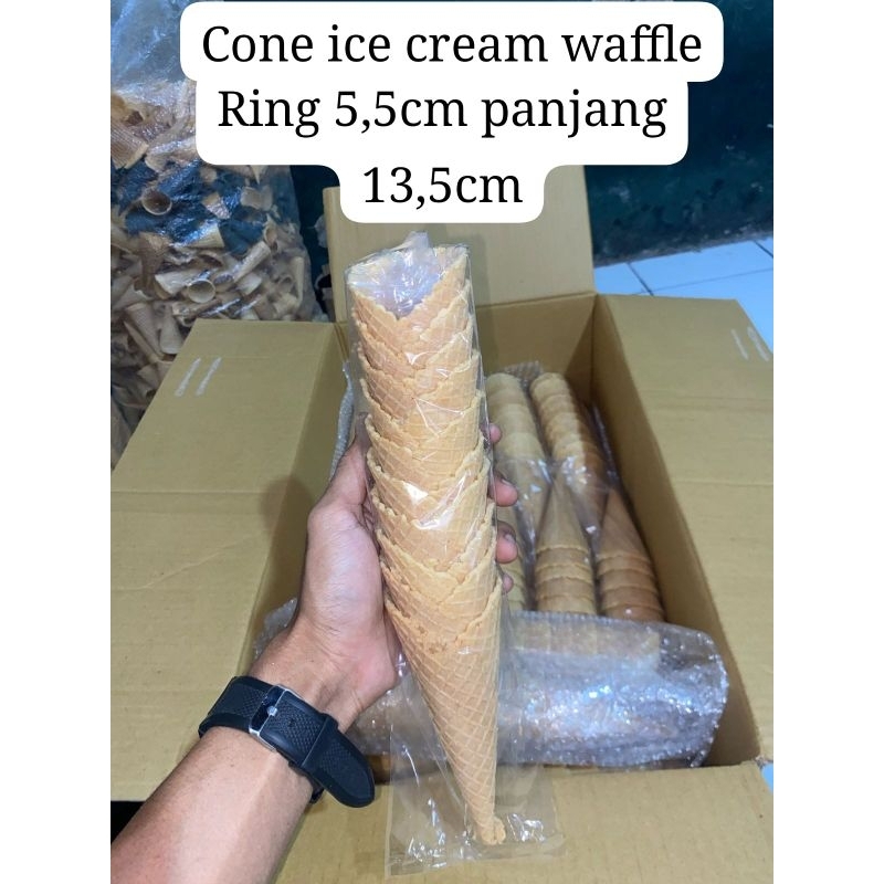 

Waffel Ice Cream Renyah model cone mixue Ring 5,5 cm panjang 13,5 cm