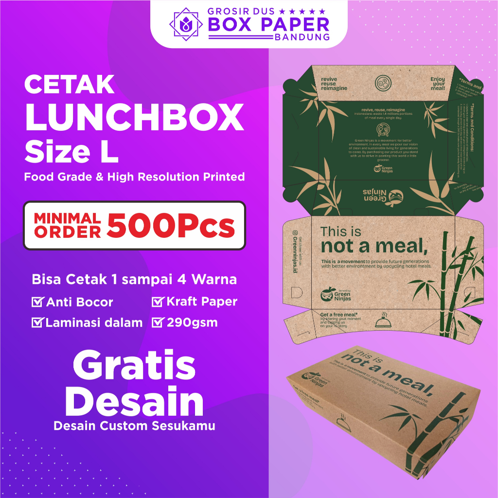 Lunch Box Size L 290gr Custom Cetak 1 Warna Kotak Makan Kertas Brown Paper Box Makanan Dus Kraft