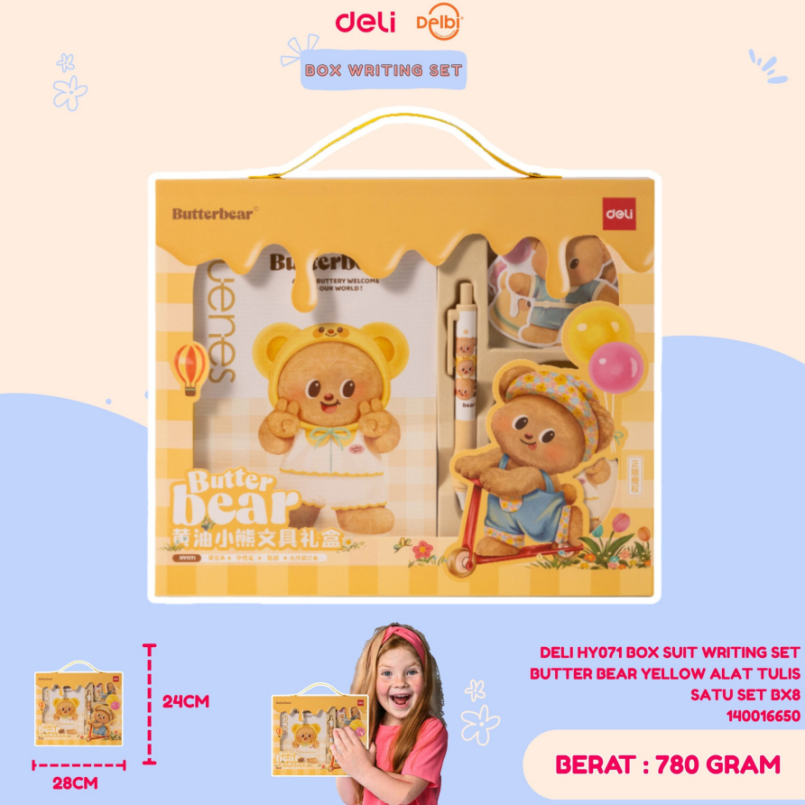 

DELI HY071 BOX SUIT WRITING SET BUTTER BEAR YELLOW ALAT TULIS SATU SET