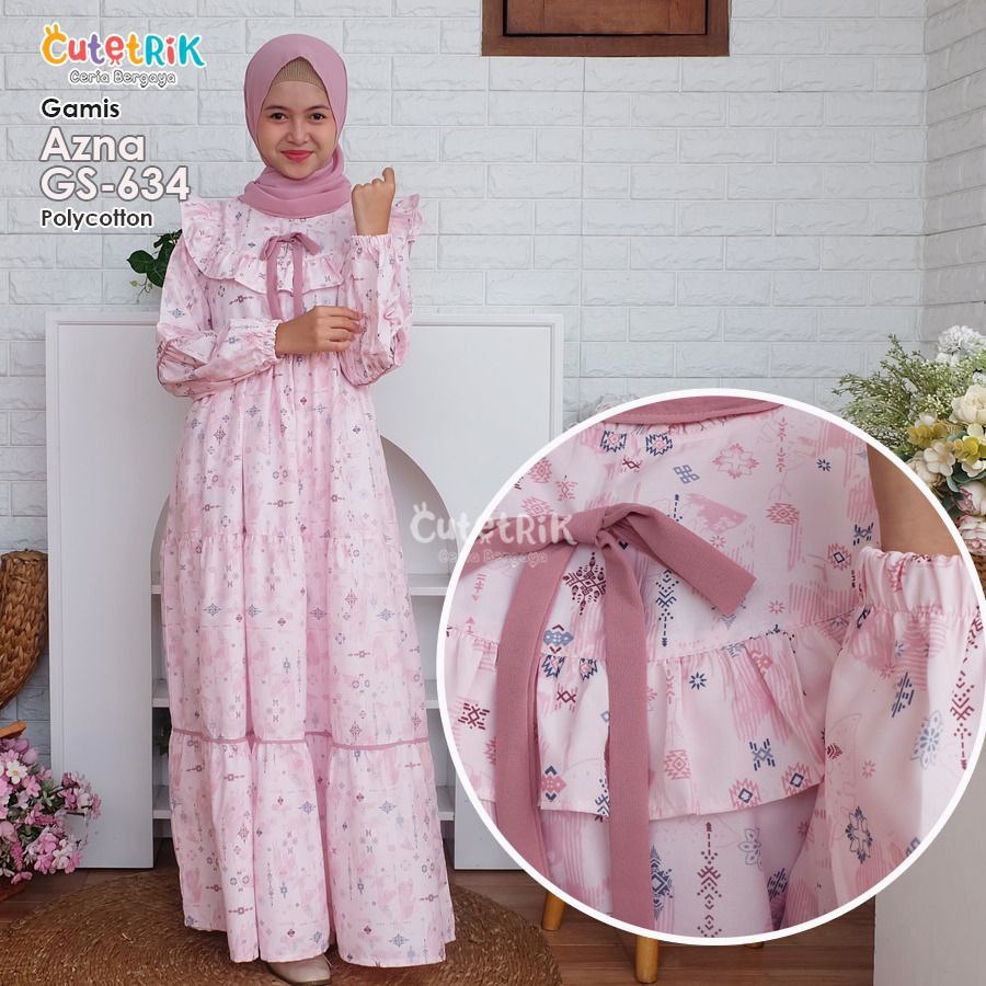(5 tahun sd Dewasa) GS 634 Baju Muslim Abaya Gamis Anak Remaja Dewasa Cutetrik Azna Katun Dress Pink