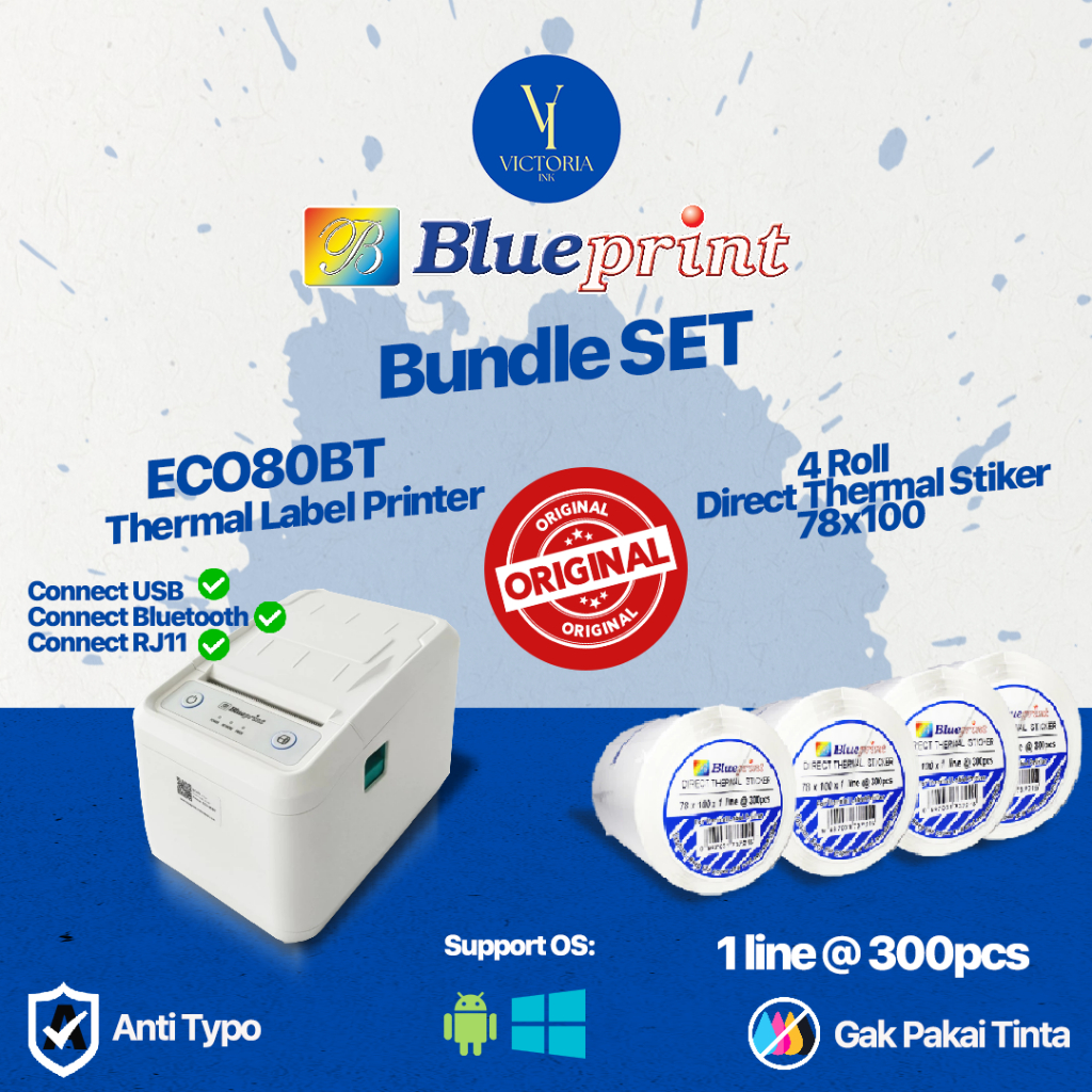 Bundle Printer Resi Online Blueprint ECO 80BT Printer Label Barcode Blueprint ECO 80 BT 80mm + Direc