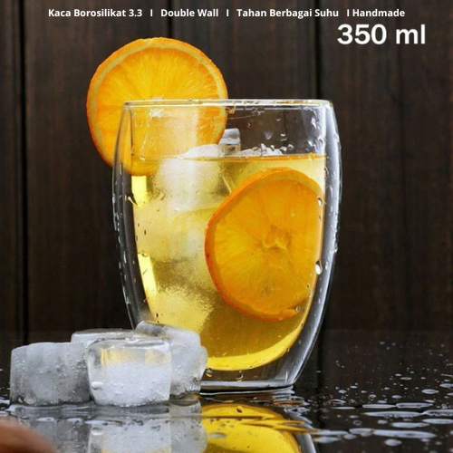 Gelas Kaca Aesthetic Tahan Panas Kopi Teh Double Wall Glass 350ml