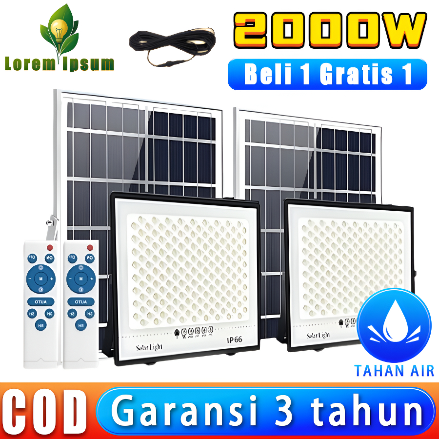 【Beli 1 Gratis 1】2000W lampu panel surya lampu tenaga surya outdoor lampu sorot tenaga surya IP67 Ta
