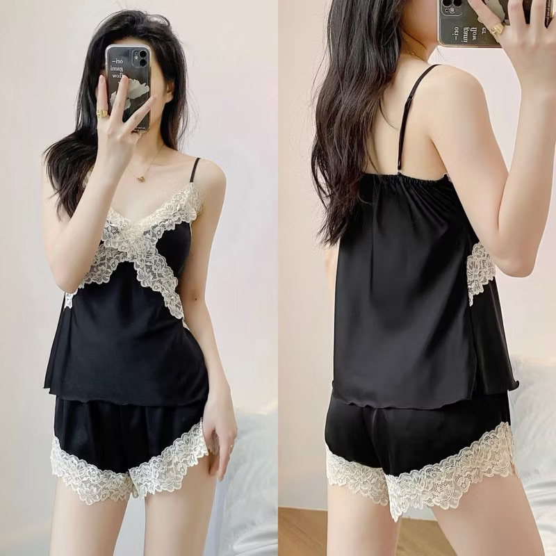 Sleepwear Satin Baju Tidur Wanita Dewasa -Sexy Pajamas Satin Baju Tidur Setelan Wanita - Setelan Baj