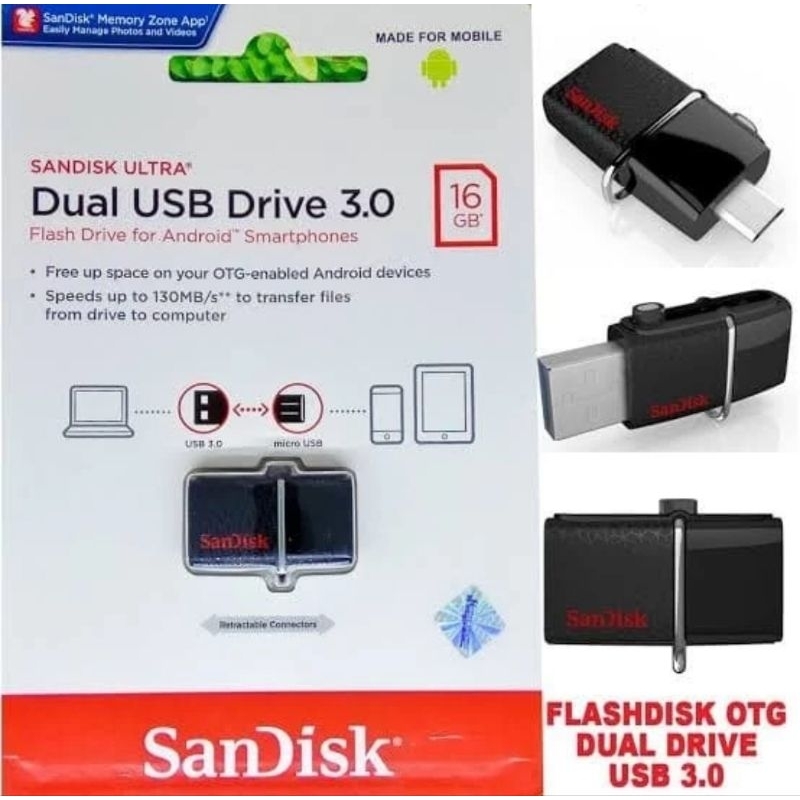 OTF FLASH DISK SANDISK MICRO 16GB / OTG FD SANDISK 16 GB 16gb