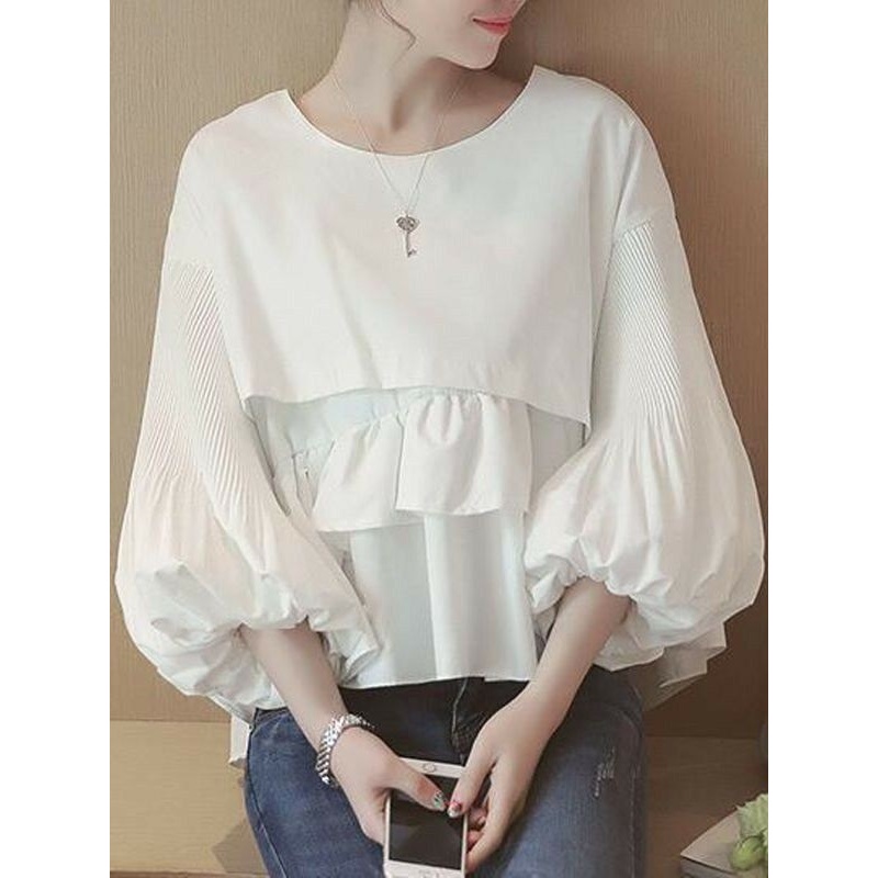 senjacollection Baju Atasan Blouse Putih Wanita Lengan Balon Wanita Jumbo