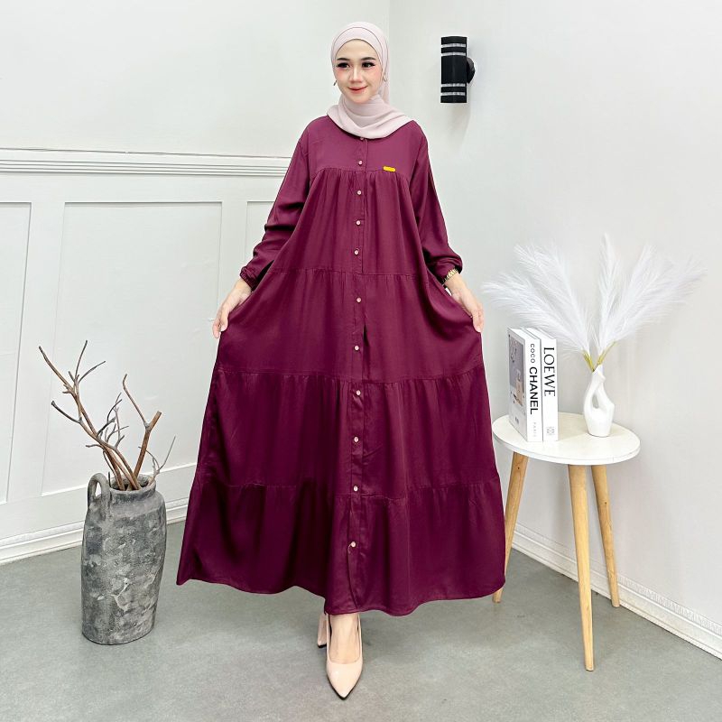 Gamis Polos Full Kancing Rayon Twill Premium Terbaru