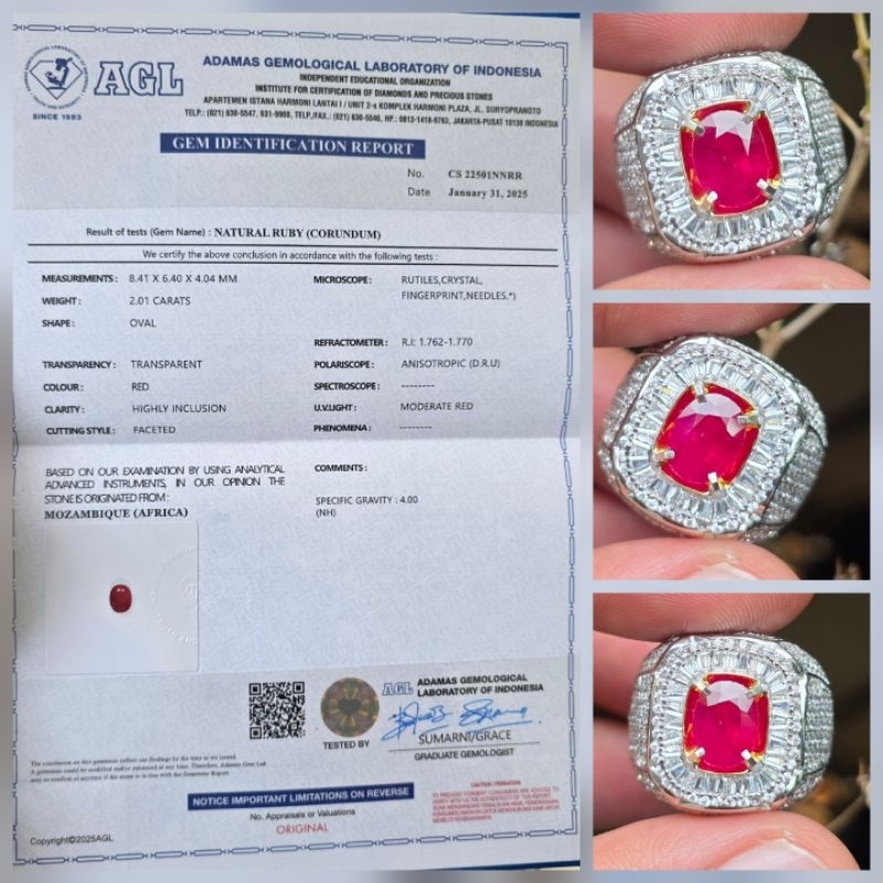 Natural HQ Unheated Red Ruby No Heat Mozambique Sertifikat AGL 2.01 crt