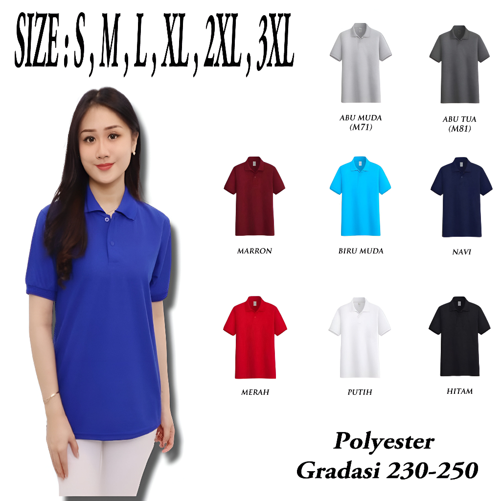 Kaos polo polos dewasa lengan pendek ukuran XXXL / Baju berkerah dewasa unisex