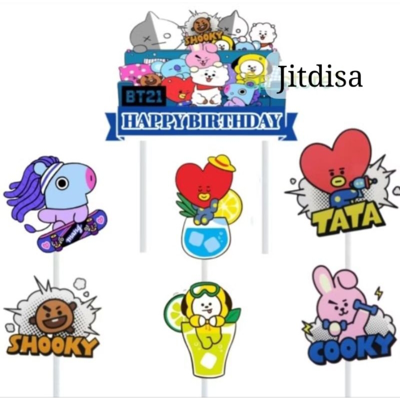 Toper Karakter BTS 21 Cake Topper Murah Hiasan Kue Ulang Tahun Full Stick