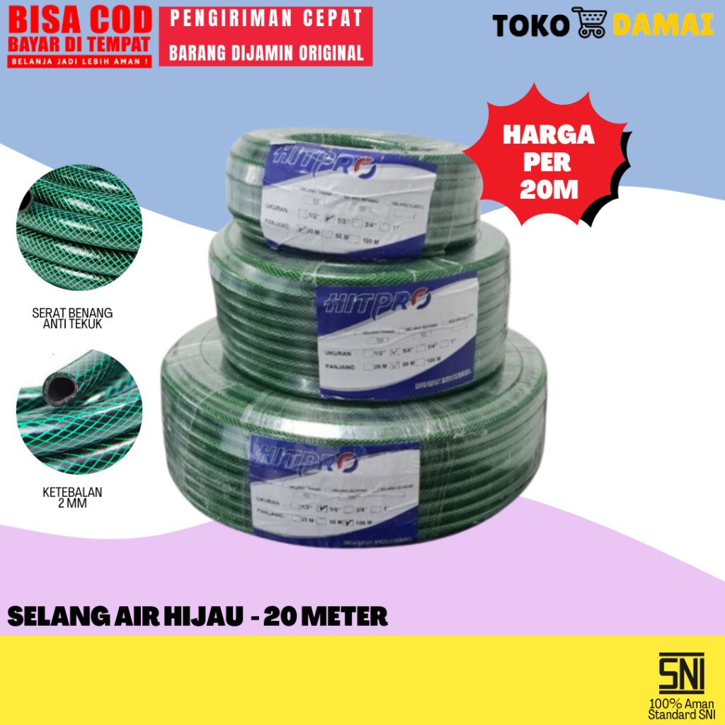 Selang Air Hijau HITPRO 20 METER / Selang Air 20 Meter Termurah