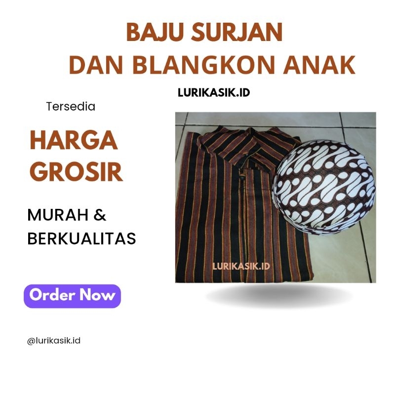 TERMURAH Baju Surjan Anak Laki-laki dan Blangkon | Baju Adat Anak | Surjan Lurik Tenun Klaten