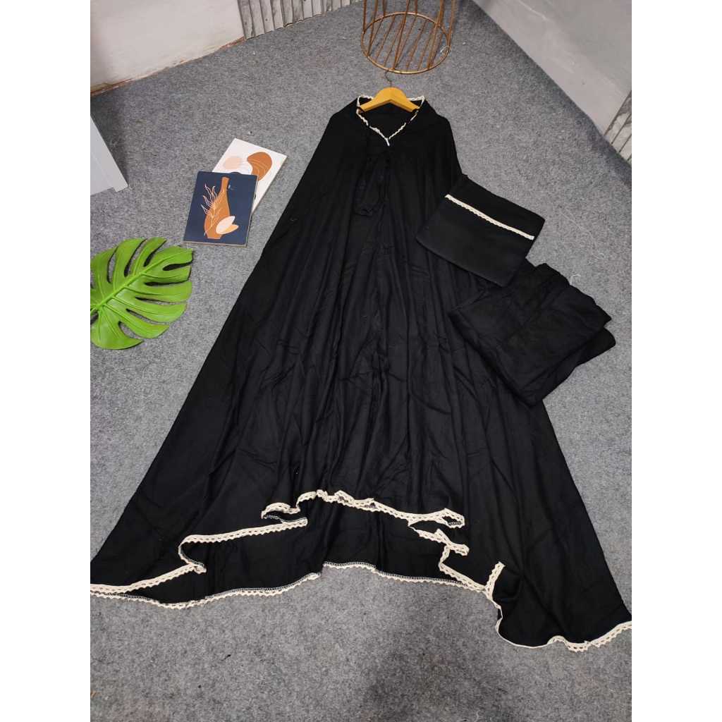 Mukena Hawa Polos Hitam Katun Mikro Premium